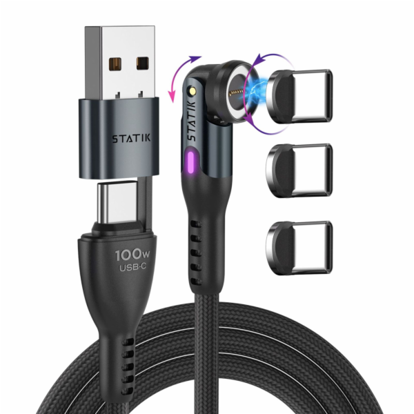 STATIK 360Pro braided rotating 3 magn. tips USB-C Cable B...