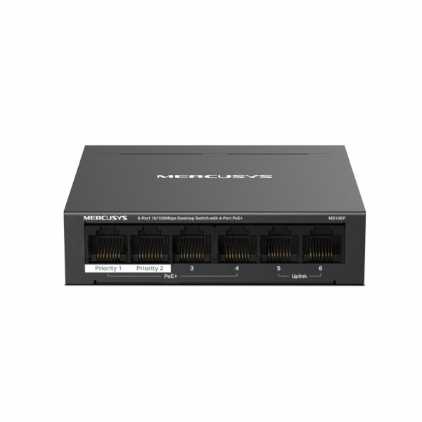 MERCUSYS switch MS106P (6x100Mb/s,4xPoE+,67W,fanless)