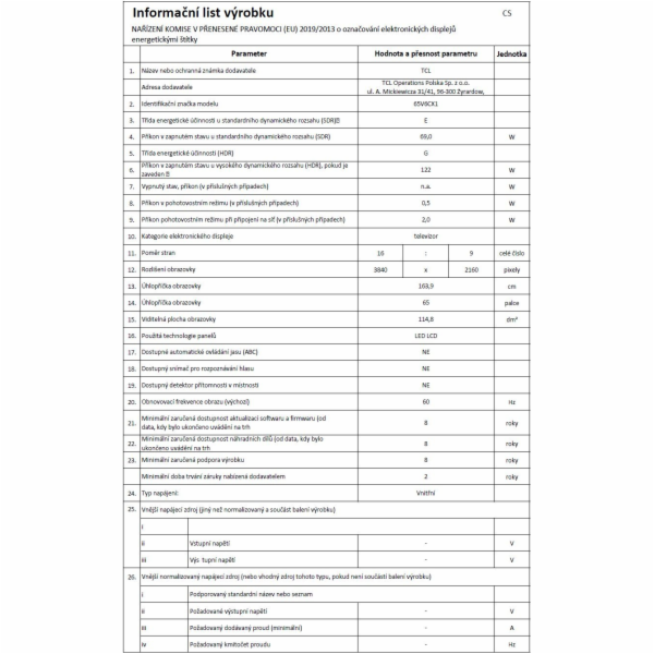 TCL&nbsp;65V6C&nbsp;SMART&nbsp;TV&nbsp;65"&nbsp;LED/4K&nbsp;UHD/Direct&nbsp;LED/3xHDMI/USB/L...
