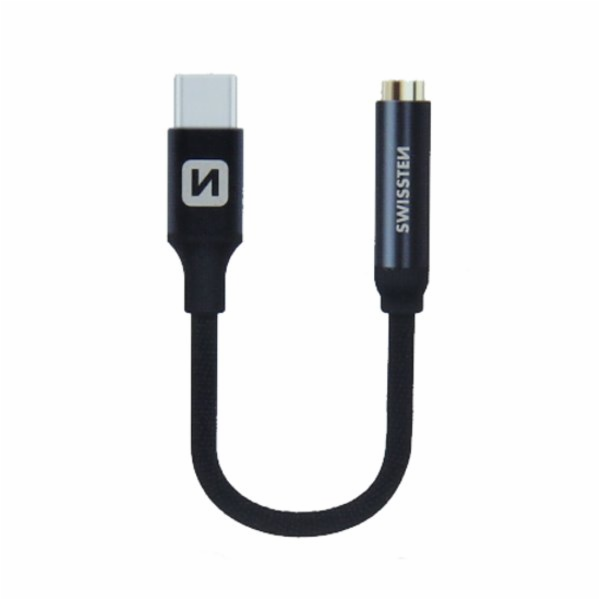 Swissten Audio Adapter Textile USB-C/Jack 0.15m, black