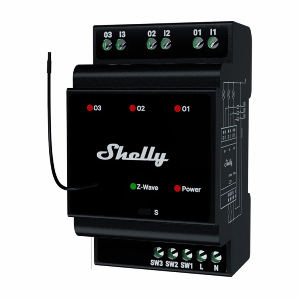 Shelly Qubino Wave Pro 3 Z-Wave 3kanálové relé na DIN lištu