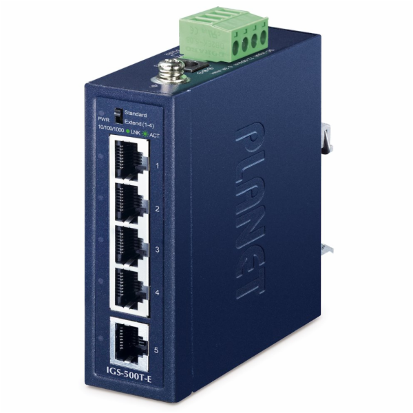 Planet IGS-500T-E, 5x 1000Base-T, DIN, IP40, rozšířený te...