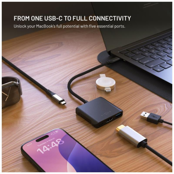 FIXED HUB Quadri, 5-portový hliníkový USB-C, 140W, PD 3.1...