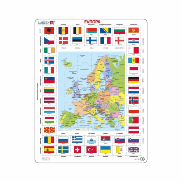 Larsen Vzdělávací puzzle Evropa Mapa a vlajky 70 dílků