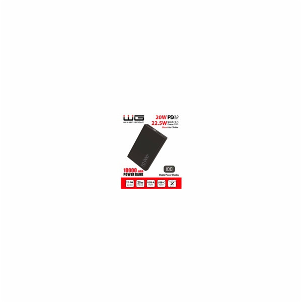 WG - Power Bank 10000 mAh,  USB-C PD 20W + USB-A 22.5W, č...