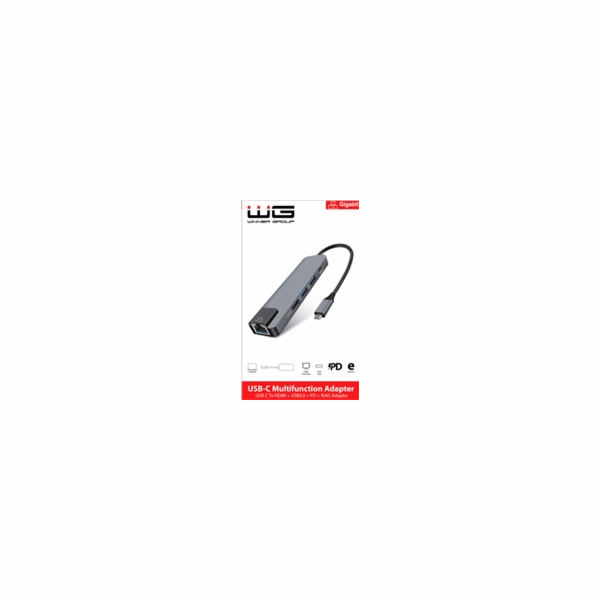 WG - HUB Type-C  4 v1, HDMI + RJ45 + USB3.0, hliníkový
