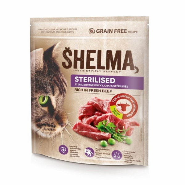 SHELMA Sterilised Beef - suché krmivo pro kočky - 1,4kg