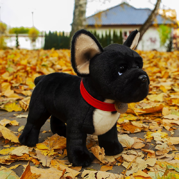 Rappa Plyšový francouzský buldoček černý s obojkem stojíc...