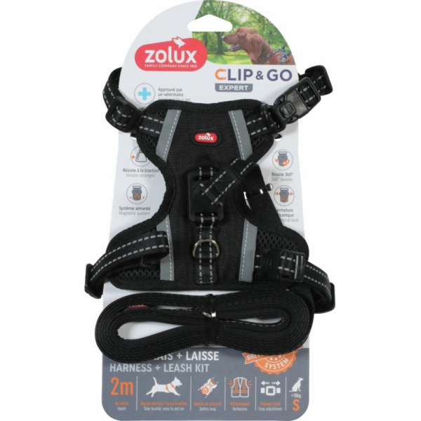 ZOLUX Postroj pro psy + vodítko set CLIP&GO S černý