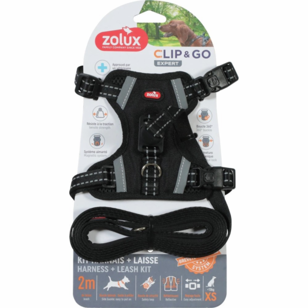 ZOLUX Sada postroje pro psy + vodítko CLIP&GO XS černá