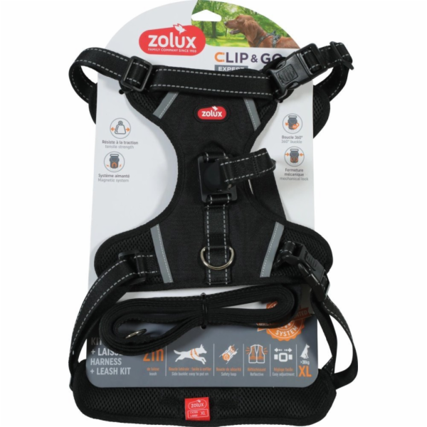 ZOLUX Sada postroje pro psy + vodítko CLIP&GO XL černá