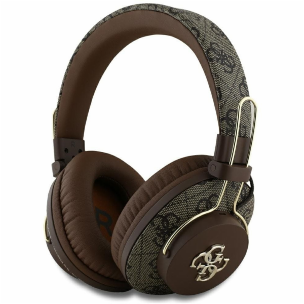 Hnědá sluchátka na uši Guess Bluetooth ENC Metal 4G Logo