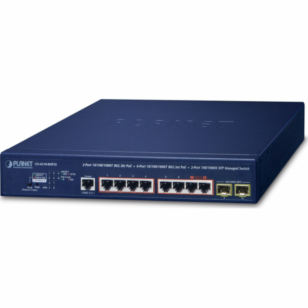 Planet Přepínač PLANET 2portový GE 802.3bt + 6portový GE ...