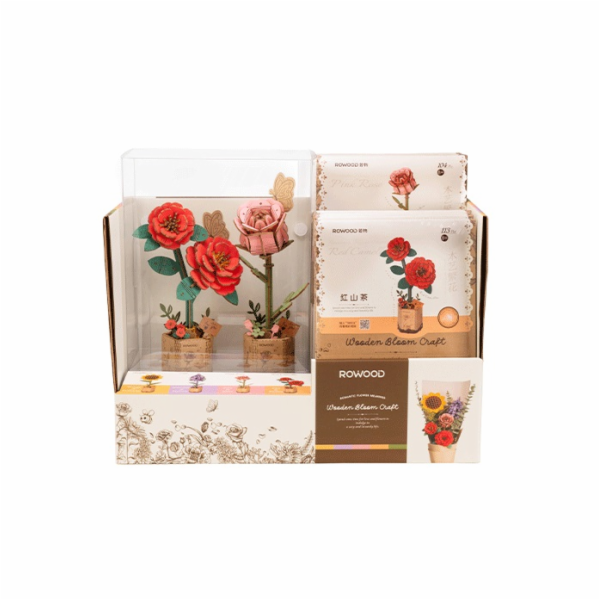 RoboTime Displej s Červenou kamélií a Růžovou růží