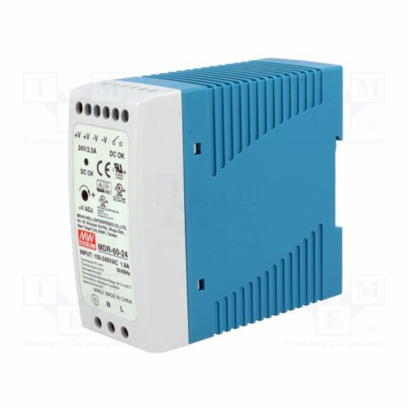 MEANWELL - MDR-60-24 - Průmyslový napájecí zdroj 24V 60W ...