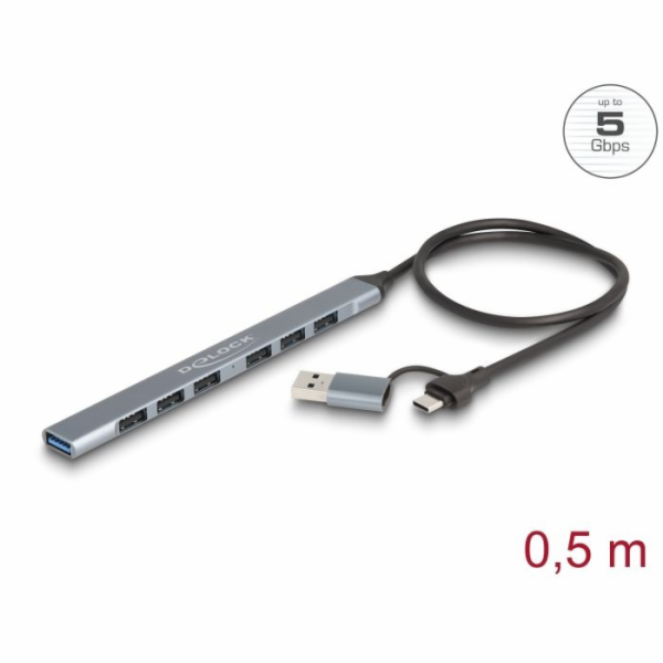 Delock 7 portový štíhlý USB Hub z  USB Type-C™ nebo USB T...