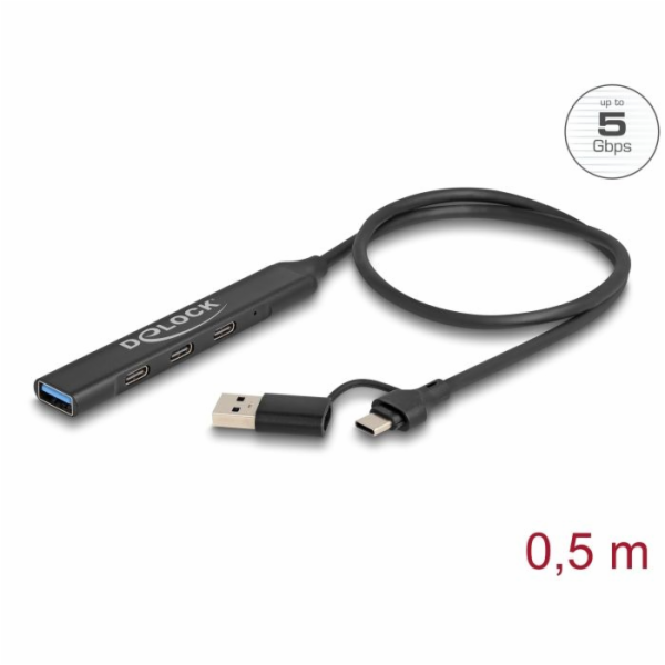 Delock 4 portový štíhlý USB Hub z USB Type-C™ nebo USB Ty...