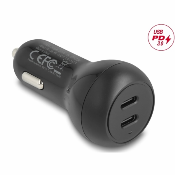Delock Nabíječka do auta, 2 x USB Type-C™ PD 3.0, o výkon...
