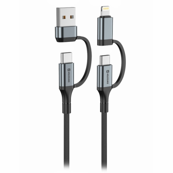 Swissten textilní datový kabel 4in1, 3A, 1,5m černý
