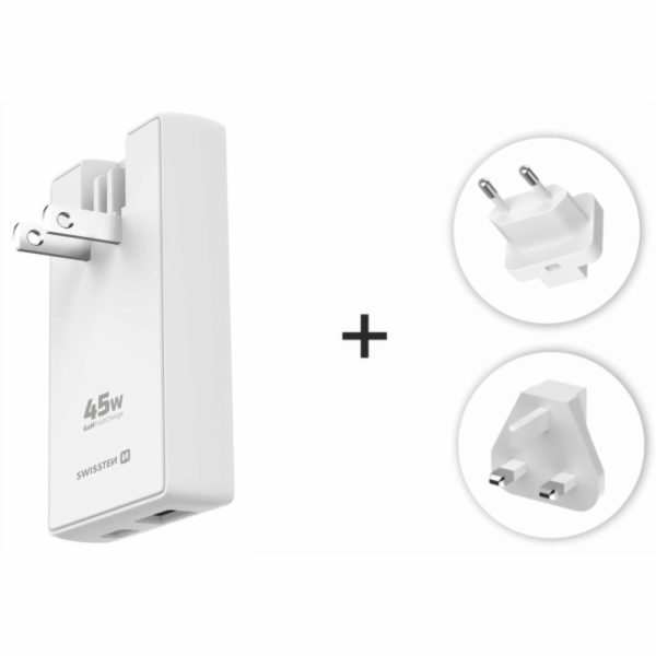 Swissten cestovní adaptér GaN USB-C + USB-A 45w výměnné v...
