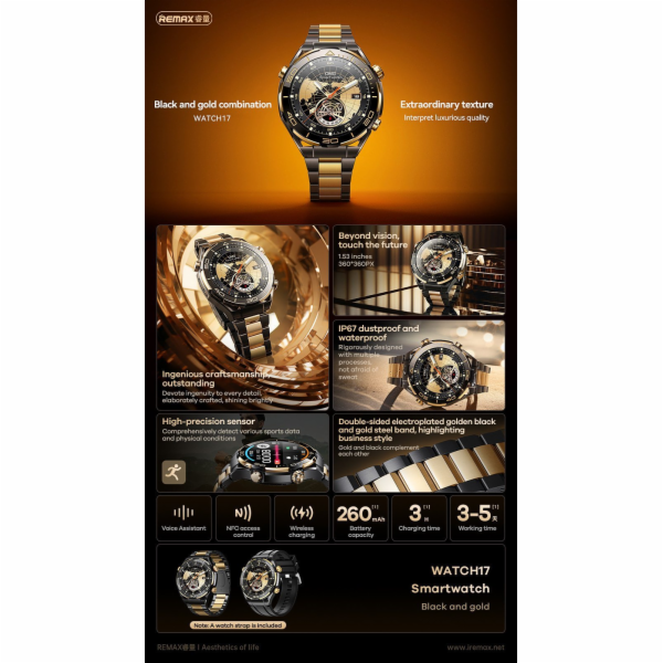 Remax CHYTRÉ HODINKY WATCH17 ČERNÁ/ZLATÁ
