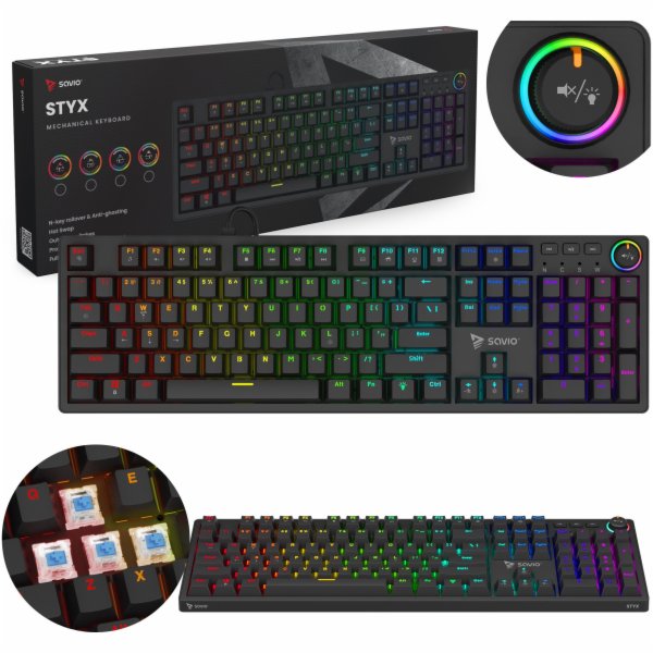 Savio STYX Outemu Blue, Hot Swap, RGB klávesnice Hraní
