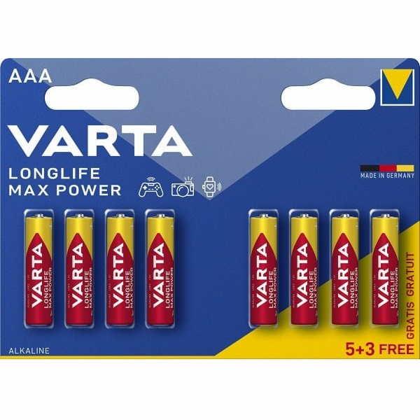 Varta Longlife Max Power, alkalická baterie, typ AAA, 8 ks