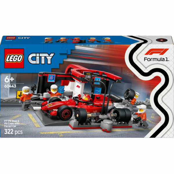 LEGO 60443 City F1 Pit Stop s posádkou v boxech a Ferrari...