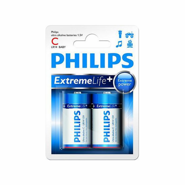 Philips&nbsp;baterie&nbsp;C&nbsp;ExtremeLife+,&nbsp;alkalická&nbsp;-&nbsp;2ks