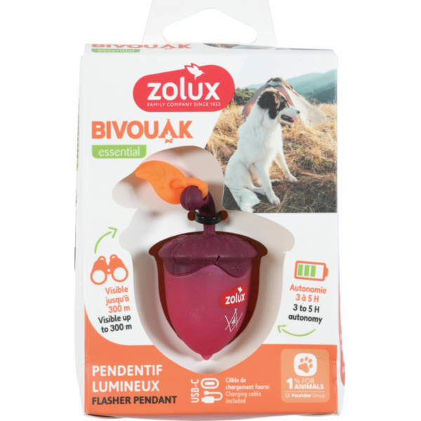 ZOLUX Bivouak Svítící přívěsek na obojek Ořech LED USB če...