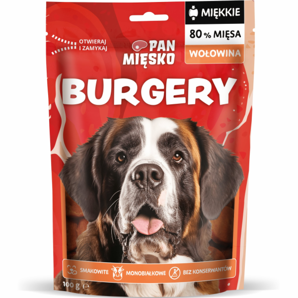 PAN MIĘSKO Burgery Hovězí maso – pamlsek pro psy – 100 g