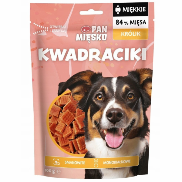 PAN MIĘSKO Squares Rabbit Mono - pamlsek pro psa - 100g