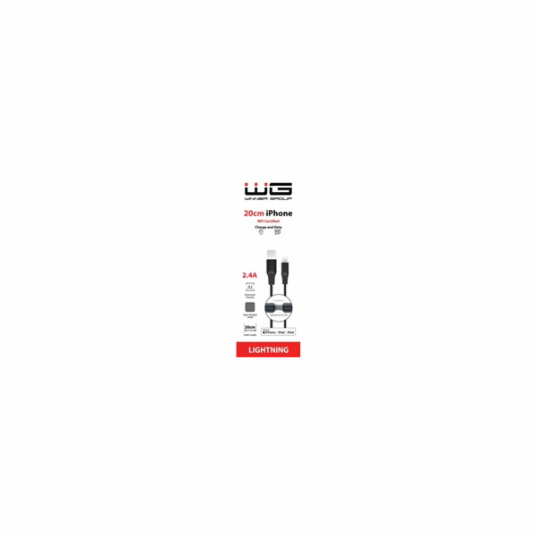 WG - Datový kabel Lightning MFi na USB-A, 20 cm, 2.4A, černá