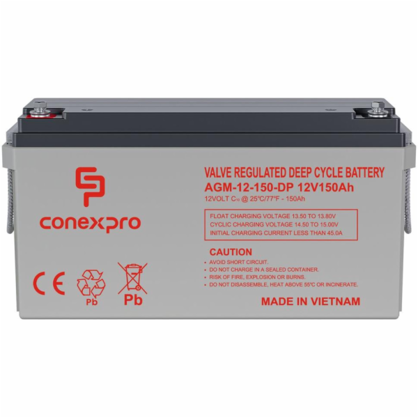 Baterie Conexpro AGM-12-150-DP VRLA AGM 12V/150Ah, M8, De...