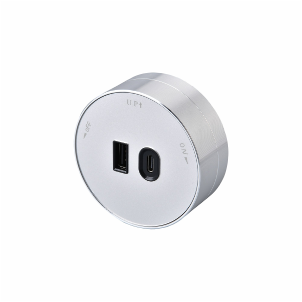 Viking zásuvkový modul A60, 1x USB-A, 1x USB-C, PD, stříbrná