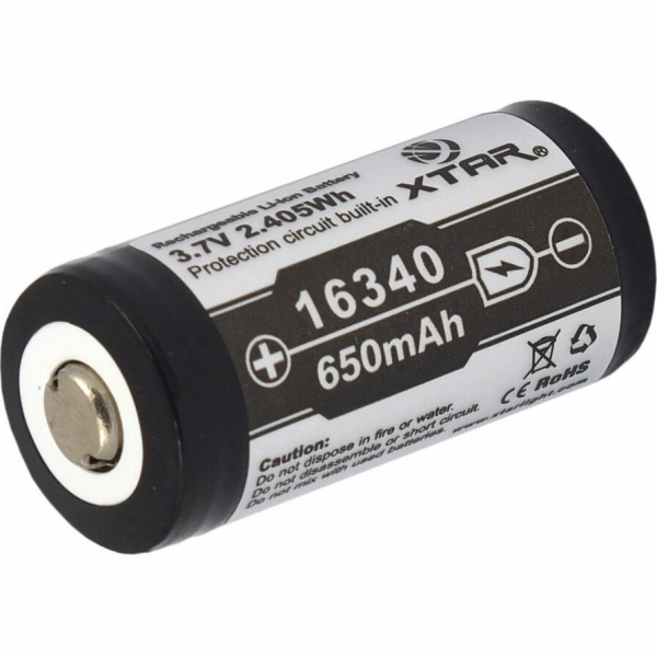 Battery 16340/R-CR123 3,7V Li-ion 650 mAh with protection