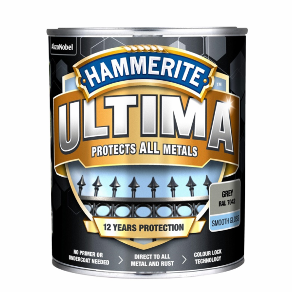 Barva na kov Hammerite Ultima Smooth, 0,7 l, šedá