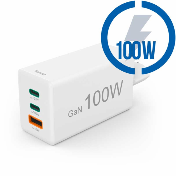 HAMA GaN, Rýchlonabíjačka, 2x USB-C PD/QC 100W