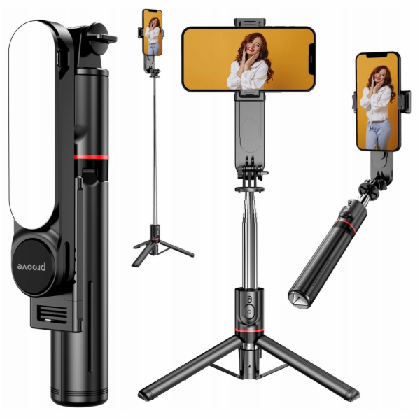 PROOVE Selfie tyč, monopod, stativ + dálkové LED osvětlen...