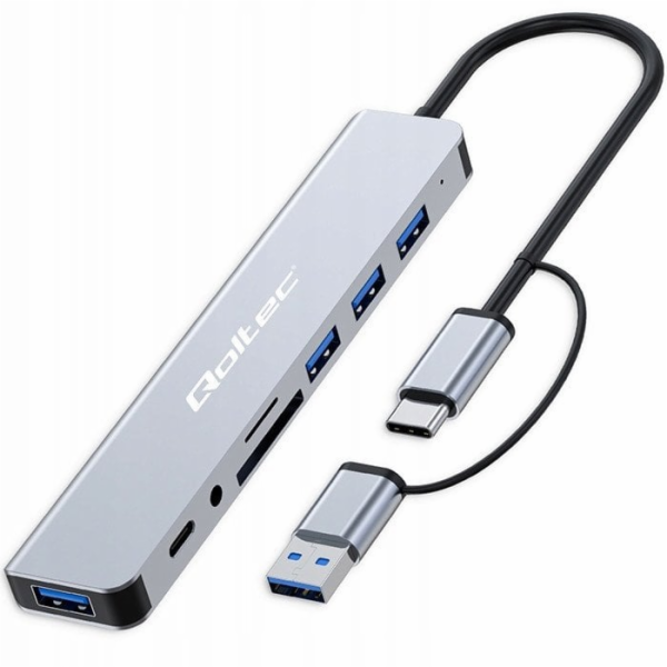 Qoltec Adaptér HUB 8v1 USB-C/USB | USB-C | 4xUSB | SD/TF ...