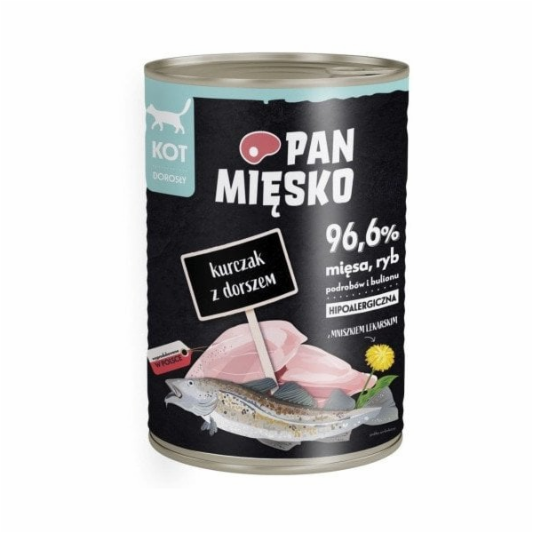 PAN MIĘSKO Chicken with cod - mokré krmivo pro kočky - 400g