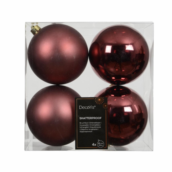 Vánoční hračky na stromeček, růžové, 10 cm, plastové, 4 ks.