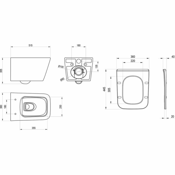 ZÁVĚSNÁ WC MÍSTA SOLÁRNÍ S OKRAJEM BÍLÁ