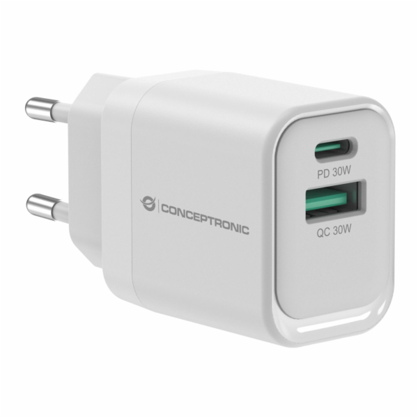 Conceptronic Ladegerät 2Port 33W, 1xUSB-C, 1xUSB-A weiß