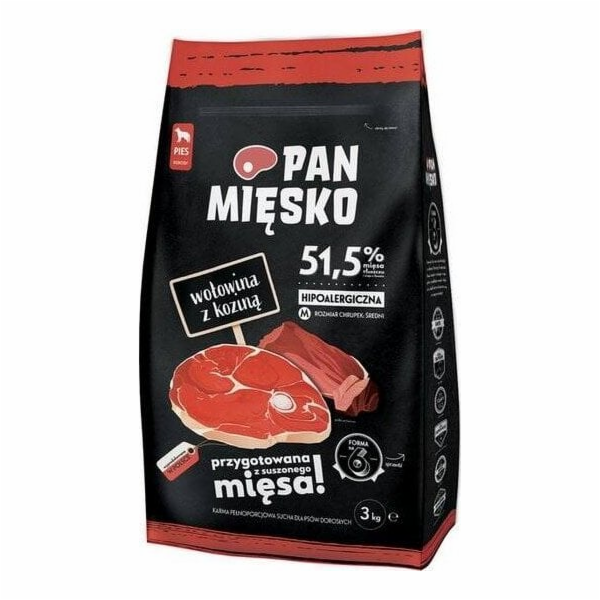 PAN MIĘSKO Hovězí s kozou M - sušená smetana pro psy - 3kg