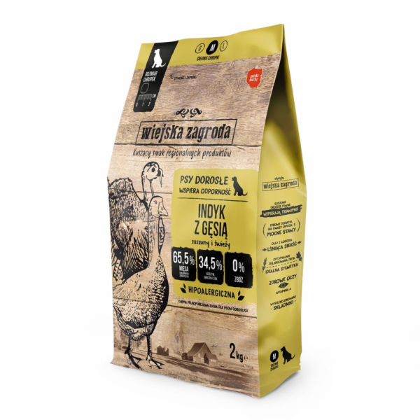 WIEJSKA ZAGRODA Krůta s husou M - suché krmivo pro psy - 2kg