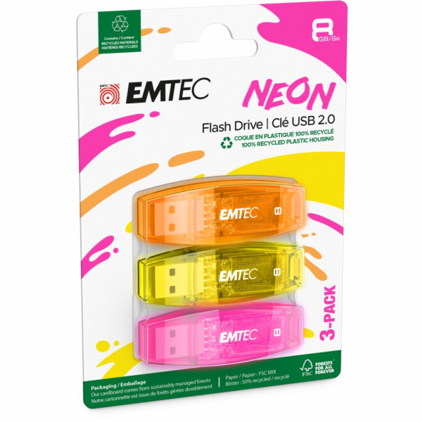 Emtec USB2.0 C410 8GB Neon 3 pcs