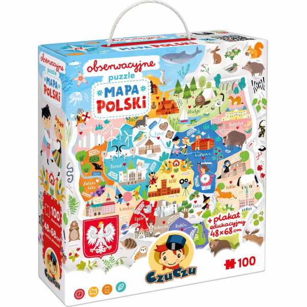 CzuCzu Puzzle s pozorováním - Mapa Polska 100 dílků