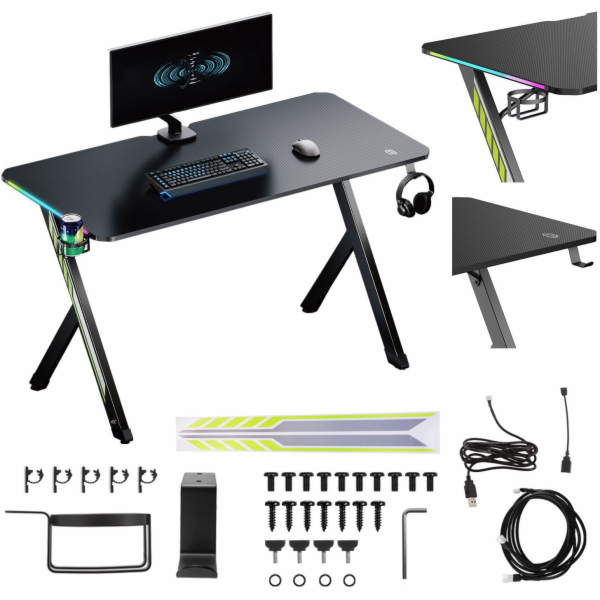 Maclean Herní stůl NanoRS 120x60cm LED RS102