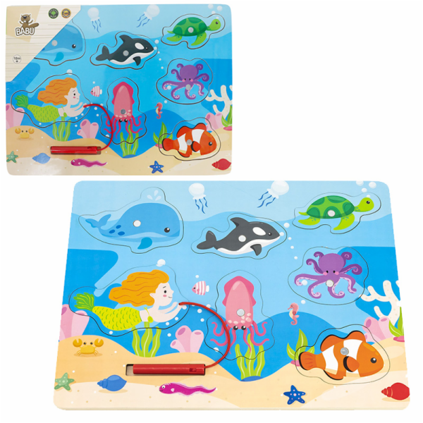 BABU - Dřevěné puzzle s prutem mořský svět